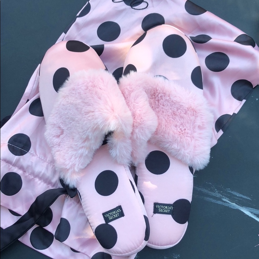 Victoria Secret Polka Dot Satin Slippers
